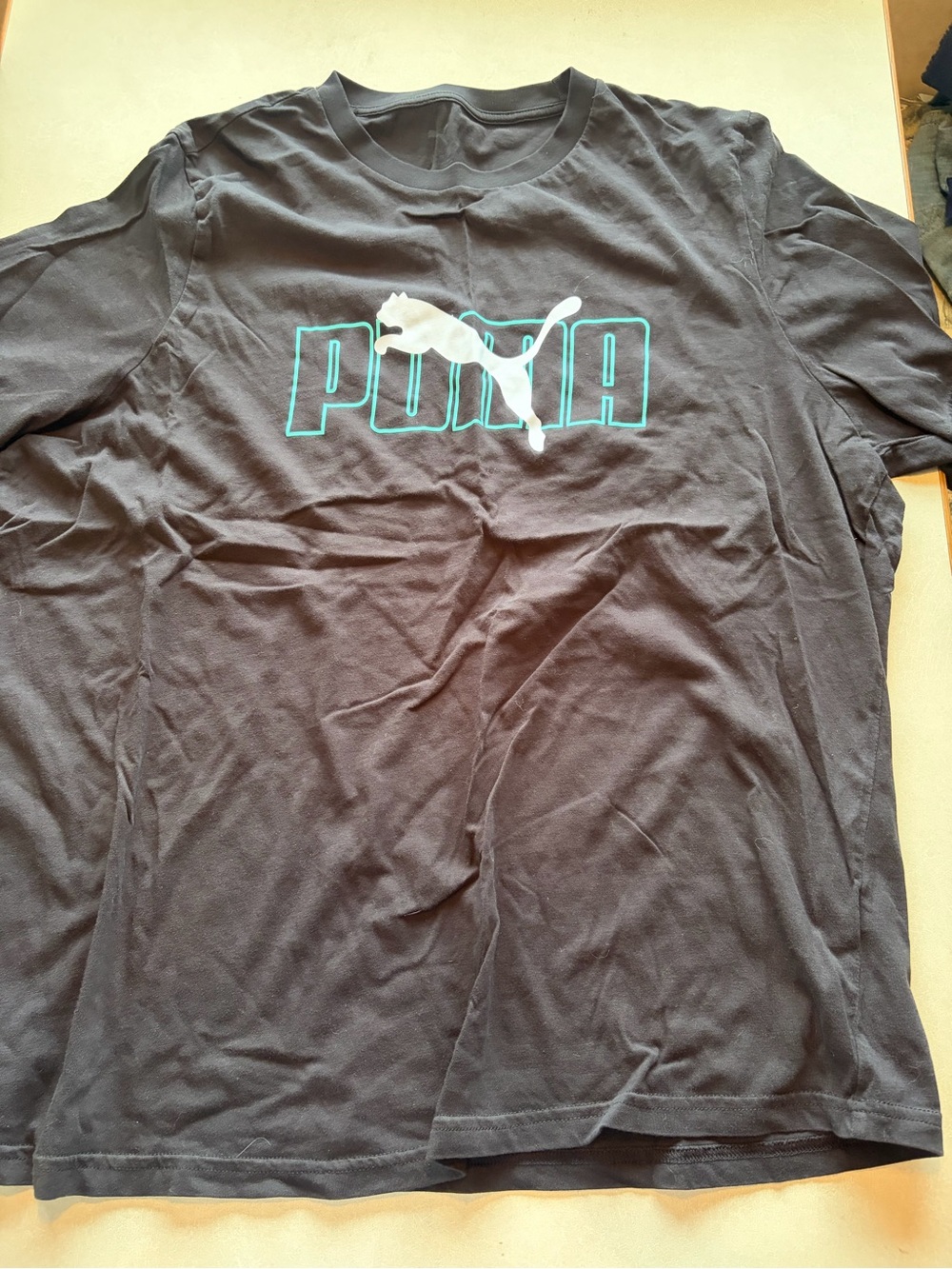 Puma Men's Black Long Sleeve Tee with Teal Outline Logo